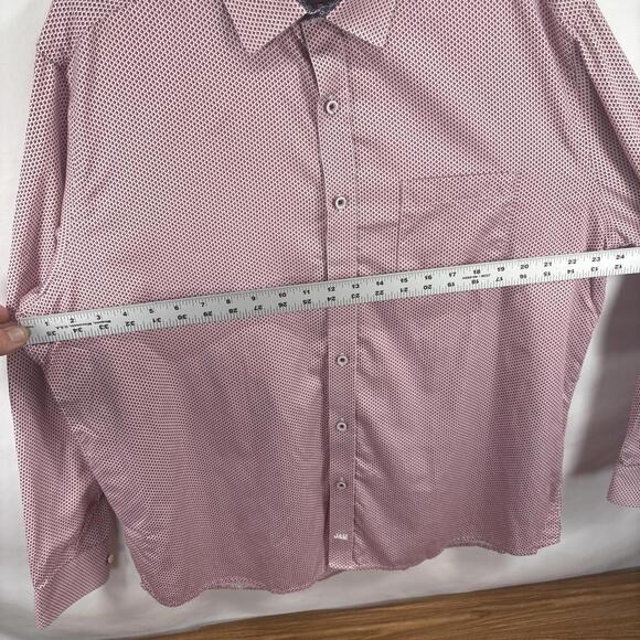 Johnston & Murphy Red Geometric Dress Shirt, Men's XL - Picture 9 of 12